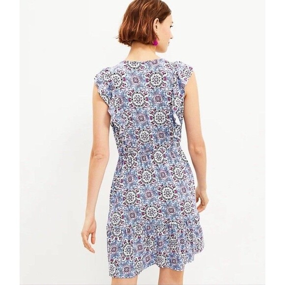 LOFT NWT $69 Pattern Ruffle Short Sleeve Skater Dress Size Small Womens - Picture 2 of 10